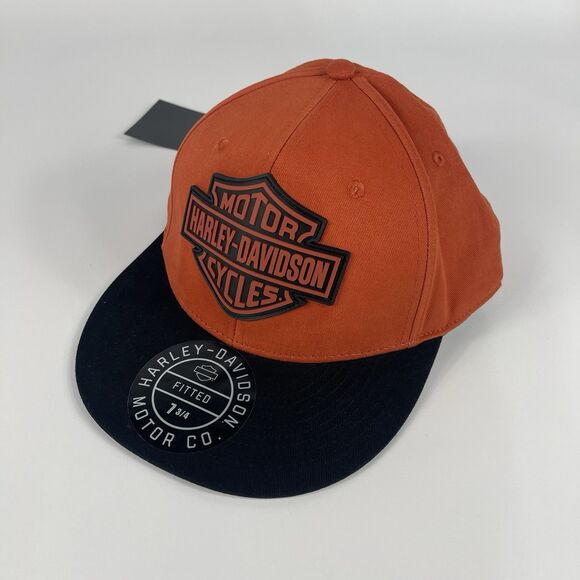 Harley Davidson Motor Cycles Men's Orange and Black‎ Hat Fitted,cotton SZ 7 3/4 - Picture 1 of 7